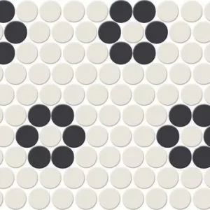 Unglazed Mosaics Ice White/Black Penny Rounds